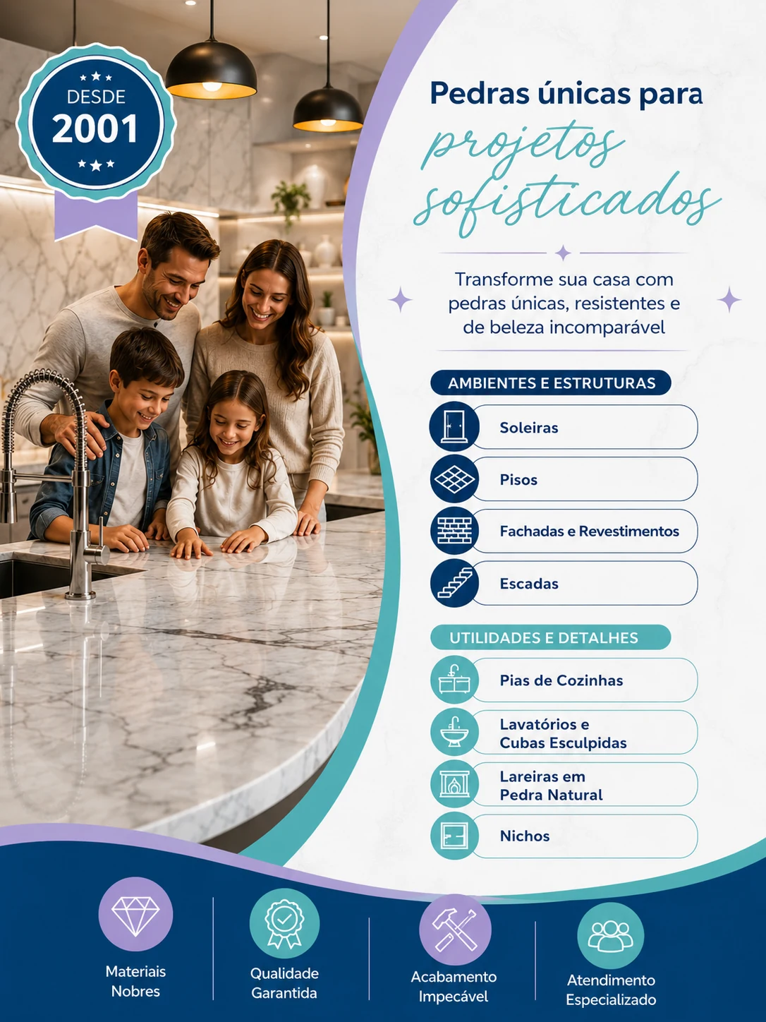 Marmoraria São Gabriel — pedras únicas para projetos sofisticados desde 2001
