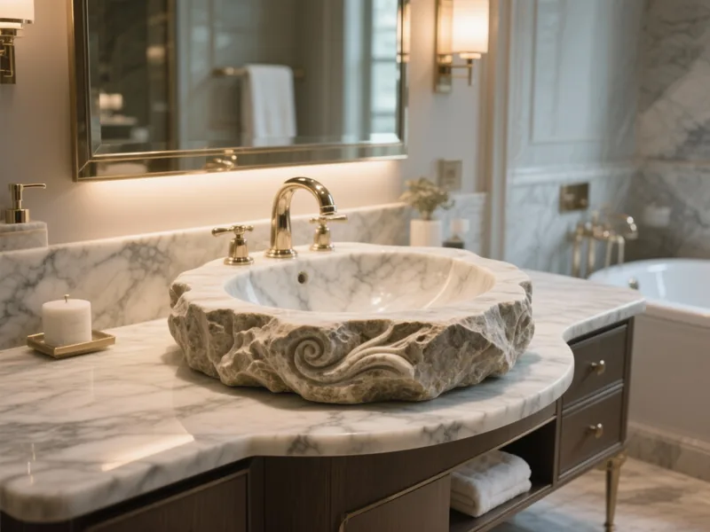 Lavatório com cuba esculpida em mármore em Caçapava